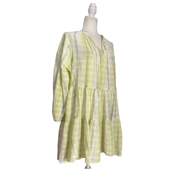 Seafolly Short V-Neck Textured Gingham Tiered Dress in Wild Lime NWT - Picture 6 of 8